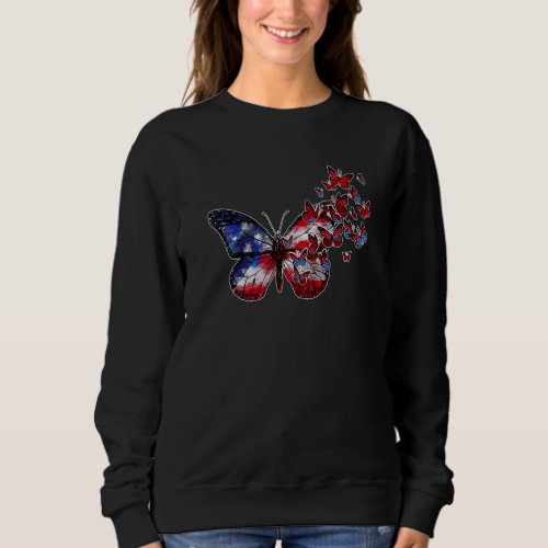 Butterfly USA Flag Patriotic 4th Of July American  Sweatshirt
