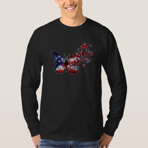 Butterfly USA Flag Patriotic 4th Of July American  T_Shirt