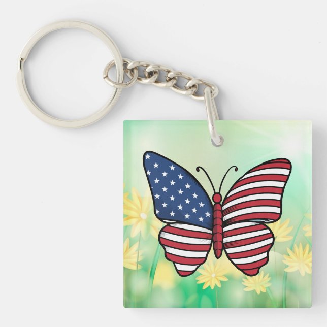Butterfly USA Flag Sublimation-62614 Keychain (Front)