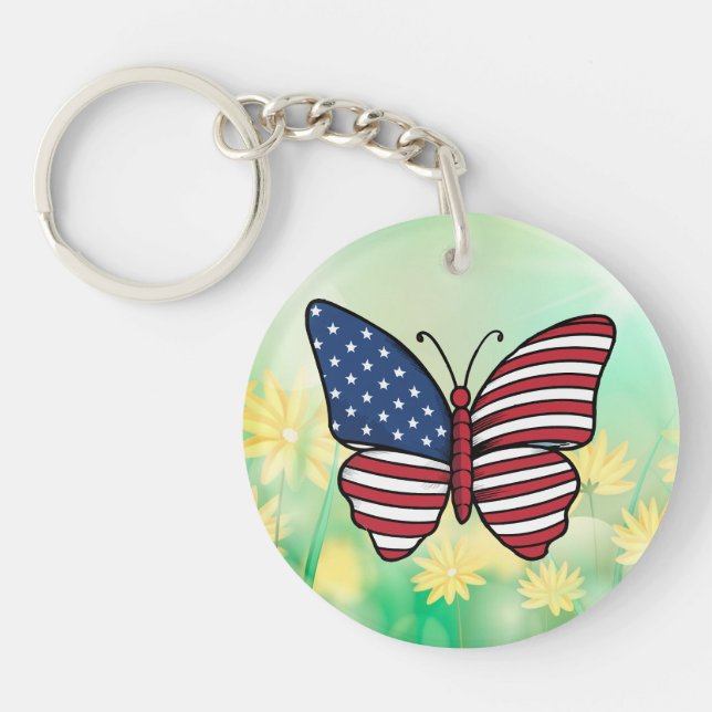 Butterfly USA Flag Sublimation-62614 Keychain (Front)