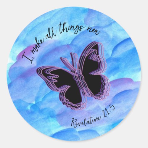 Butterfly Verse Sticker_ Revelation 215 Classic Round Sticker