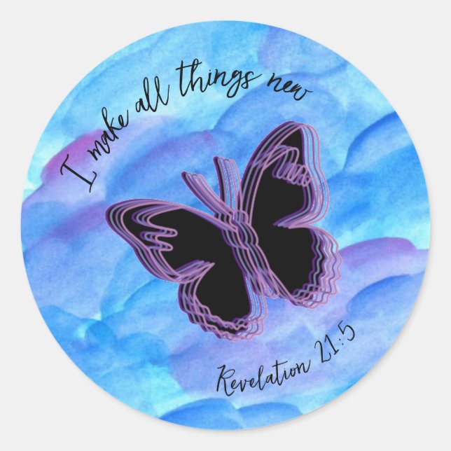 Butterfly Verse Sticker- Revelation 21:5 Classic Round Sticker (Front)