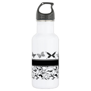 Butterfly Victorian Flourish Black White Stainless Steel Water Bottle