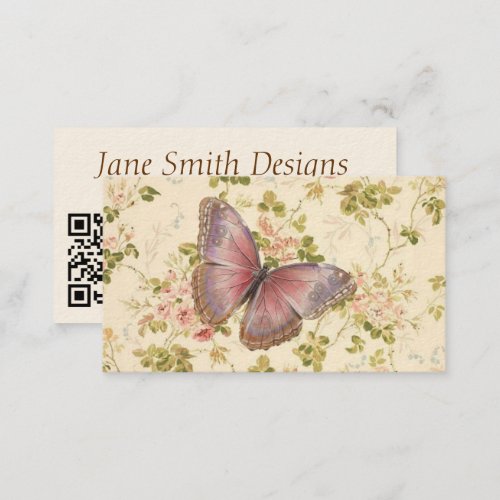 Butterfly  Vines Shabby Chic QR Code Calling Card