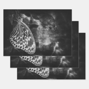 Butterfly Vintage Antique Black White Decoupage Wrapping Paper Sheets