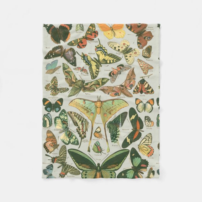 Butterfly Vintage Antique Butterflies Art Fleece Blanket (Front)