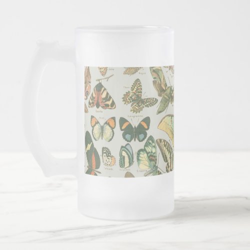 Butterfly Vintage Antique Butterflies Pattern Frosted Glass Beer Mug