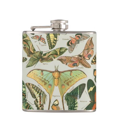 Butterfly Vintage Antique Butterflies Pattern Hip Flask