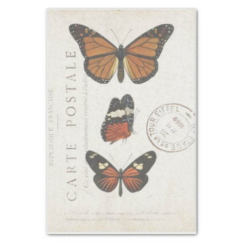 Butterfly Vintage French Carte Postale Decoupage Tissue Paper