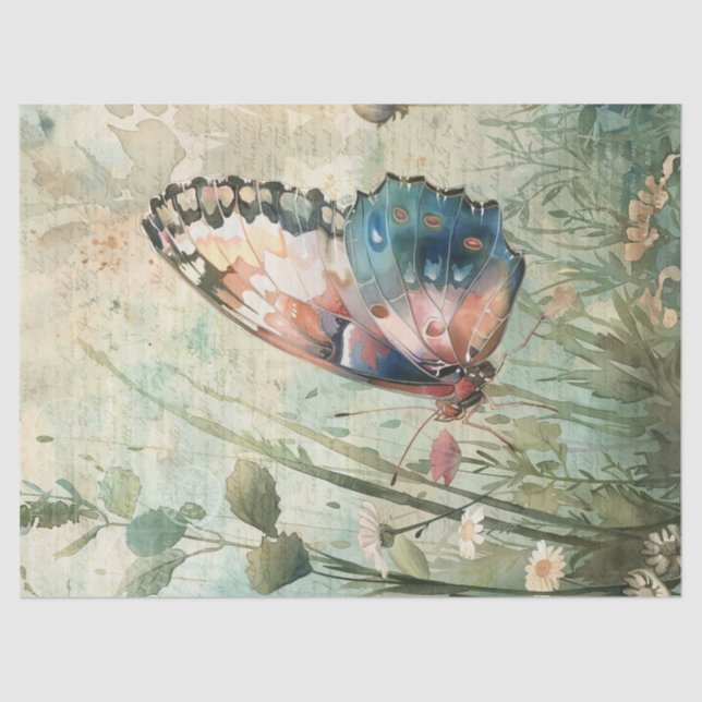Butterfly Vintage Hand Writing Letter Decoupage Tissue Paper (Front)
