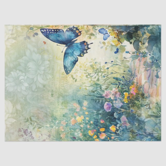 Butterfly Vintage Hand Writing Letter Decoupage Tissue Paper (Front)