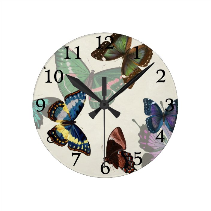 Butterfly Vintage Illustration Round Clock | Zazzle.com