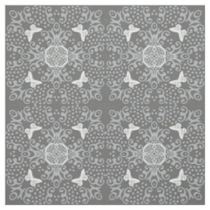 Butterfly Vintage Look Pattern Grey Fabric