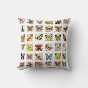 Butterfly Vintage Postcard art Collage sheet  Throw Pillow