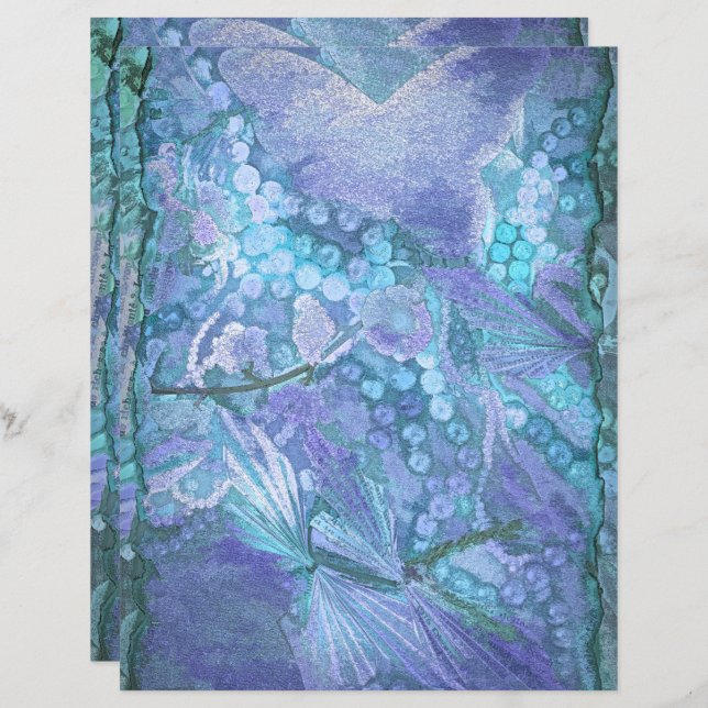 Butterfly Vintage Purple Teal Blue Romantic (Front/Back)