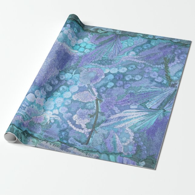 Butterfly Vintage Purple Teal Blue Romantic Wrapping Paper (Unrolled)