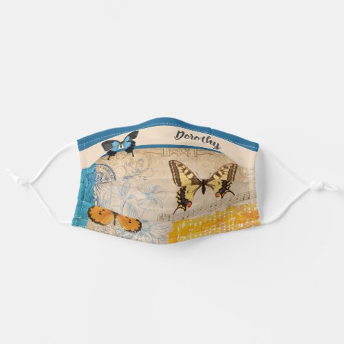 Butterfly Vintage Sheet Music Collage Personalized Adult Cloth Face Mask