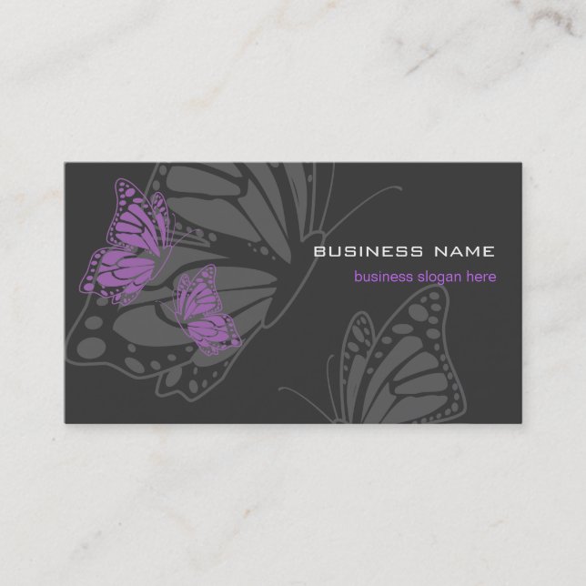 Butterfly Violet & Dark Elegant Modern Business Card (Front)