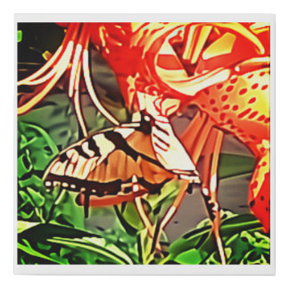 Butterfly Visiting a Tiger Lily Faux Canvas Print