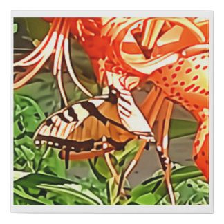 Butterfly Visiting a Tiger Lily Faux Canvas Print