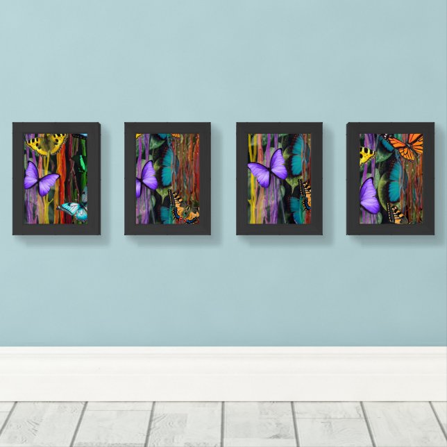 Butterfly  wall art sets (Wood Floor)