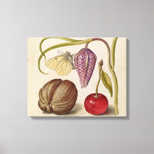 Butterfly Walnut Flower Cherry Watercolor Art Canvas Print