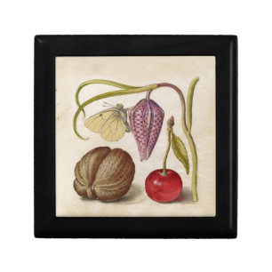 Butterfly Walnut Flower Cherry Watercolor Art Jewelry Box