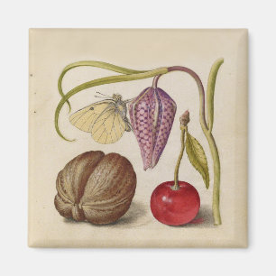 Butterfly Walnut Flower Cherry Watercolor Art Magnet