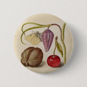 Butterfly Walnut Flower Cherry Watercolor Art Pinback Button