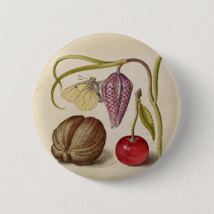 Butterfly Walnut Flower Cherry Watercolor Art Pinback Button