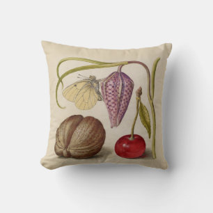 Butterfly Walnut Flower Cherry Watercolor Art Throw Pillow