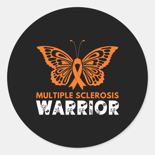Butterfly Warrior Multiple Sclerosis Awareness Ora Classic Round Sticker (Front)