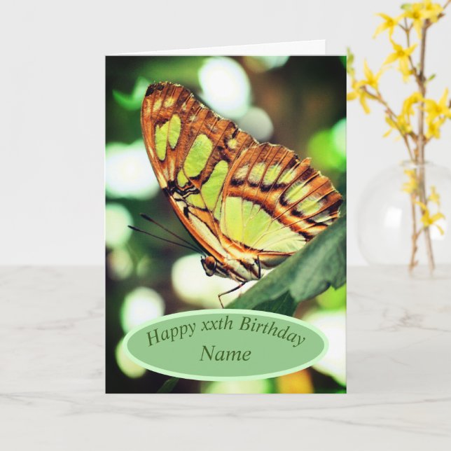Butterfly Watching Nature Personalized Birthday Card (Yellow Flower)