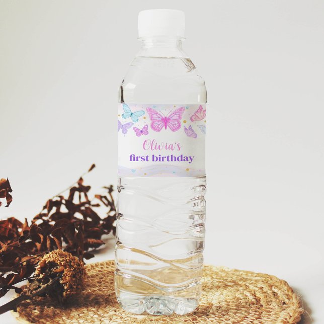 Butterfly Water Bottle Label Birthday Party (Creator Uploaded)