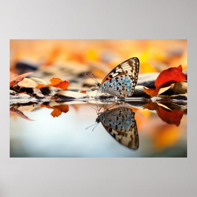 Butterfly Water Nature Serene Tranquil  Poster (Front)