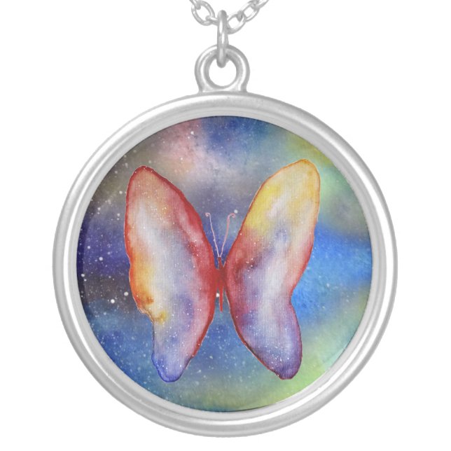 Butterfly Watercolor Art Necklace (Front)