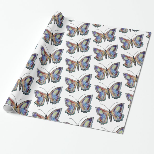 Butterfly watercolor art wrapping paper (Unrolled)