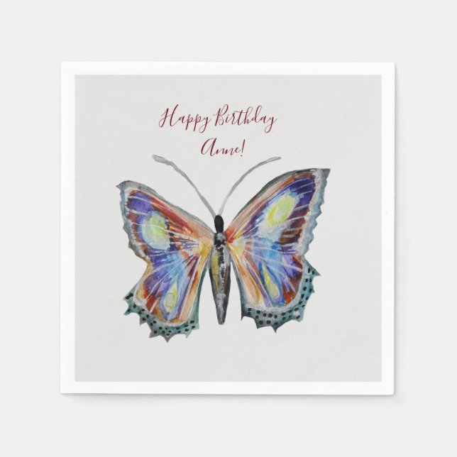 Butterfly watercolor Birthday Custom Napkins (Front)