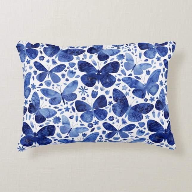 Butterfly Watercolor Blue Accent Pillow (Front)