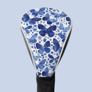 Butterfly Watercolor Blue and White Golf Head Cover