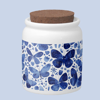 Butterfly Watercolor Blue Candy Jar by Squirrell at Zazzle