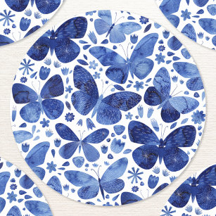 Butterfly Watercolor Blue Classic Round Sticker