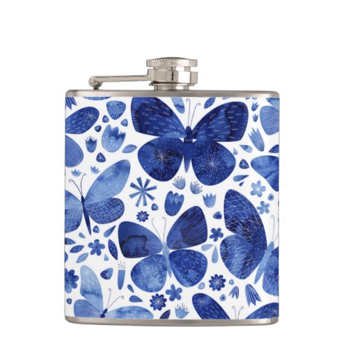 Butterfly Watercolor Blue Flask
