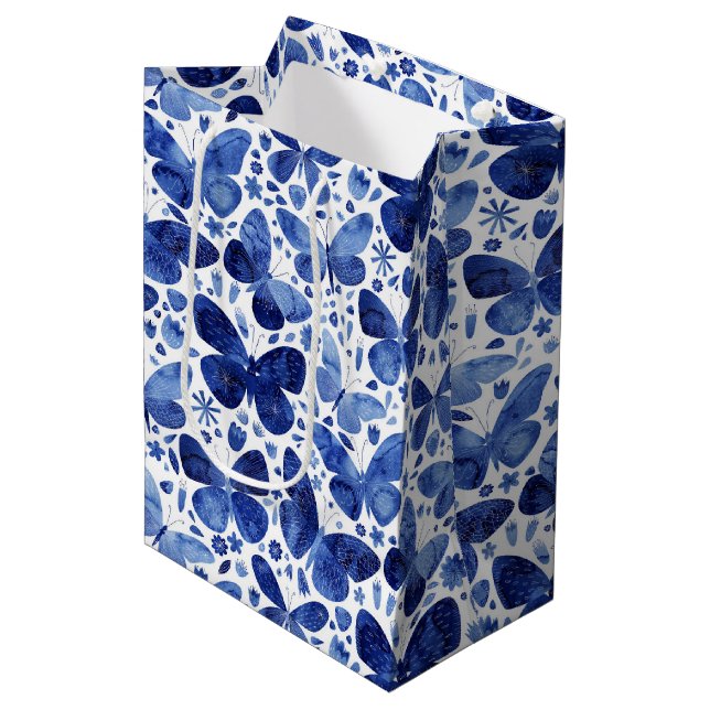 Butterfly Watercolor Blue Medium Gift Bag (Front Angled)