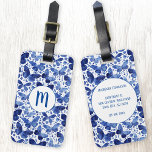 Butterfly Watercolor Blue Monogram Luggage Tag<br><div class="desc">Indigo blue and white watercolor butterfly painting to make your travel bags stand out from the crowd.  Original art by Nic Squirrell.  
Change the monogram initial and contact information on the back to personalize.</div>