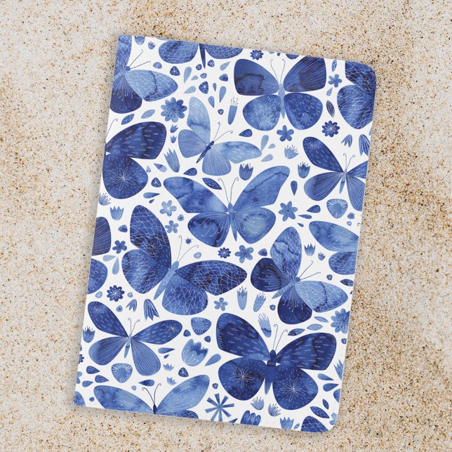 Butterfly Watercolor Blue Passport Holder (Blue and white watercolor butterfly pattern passport holder)