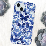 Butterfly Watercolor Blue Pattern iPhone 15 Case<br><div class="desc">Indigo blue and white watercolor butterfly painting. Protect and prettify your phone at the same time!  Original art by Nic Squirrell.</div>