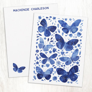 Butterfly Watercolor Blue Personalized Note Card