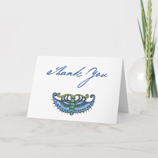 Butterfly Watercolor (blue/script) Thank You Card (Front)