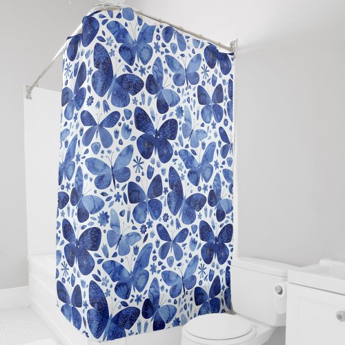 Butterfly Watercolor Blue Shower Curtain